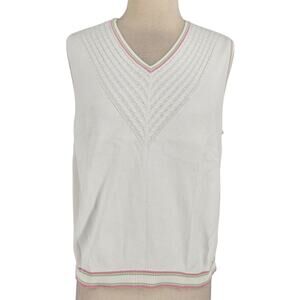 Vintage Liz Golf by Liz Claiborne Knit Top White Pink Green 100% Cotton Med